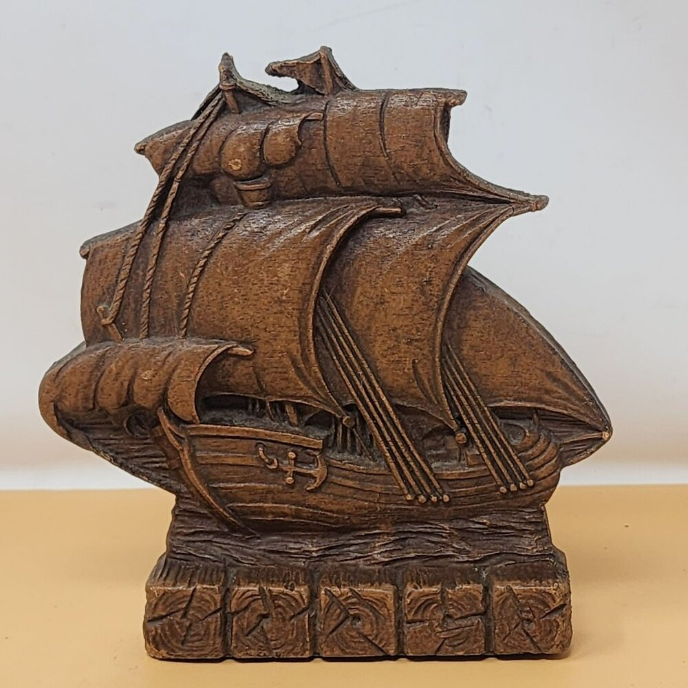 Vintage Ornawood Single Bookend‎ Sailing Ship Nautical